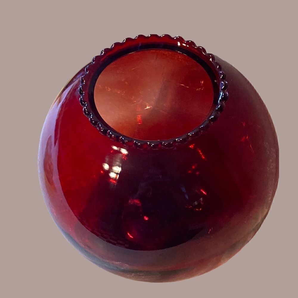Vintage Anchor Hocking Depression Ruby Red Round Vase - Picture 2 of 7